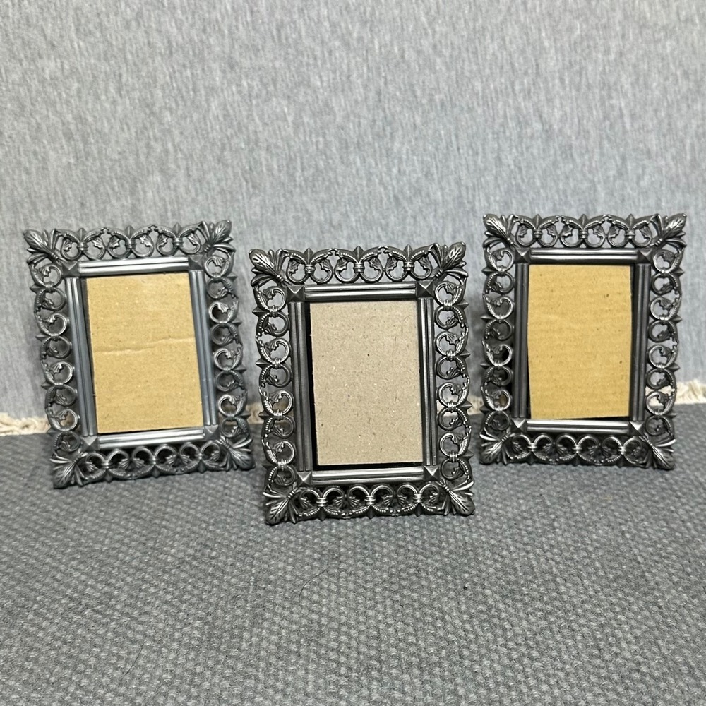 Malden International Designs Set of 3 Pewter Filigree Mini Picture Frames 2x3